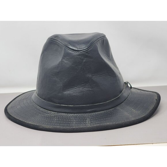 Vintage Wilsons SZ Large Black Leather Safari Hat Made In‎ USA